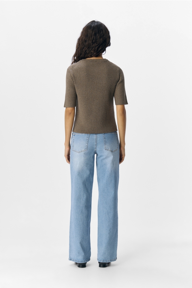 OBJELVA 2/4 RE O-NECK KNIT NOOS 23046911 MOREL/MELANGE